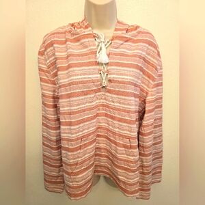 NWT Roxy Ladies Peachy Pink and White Striped Hoodie